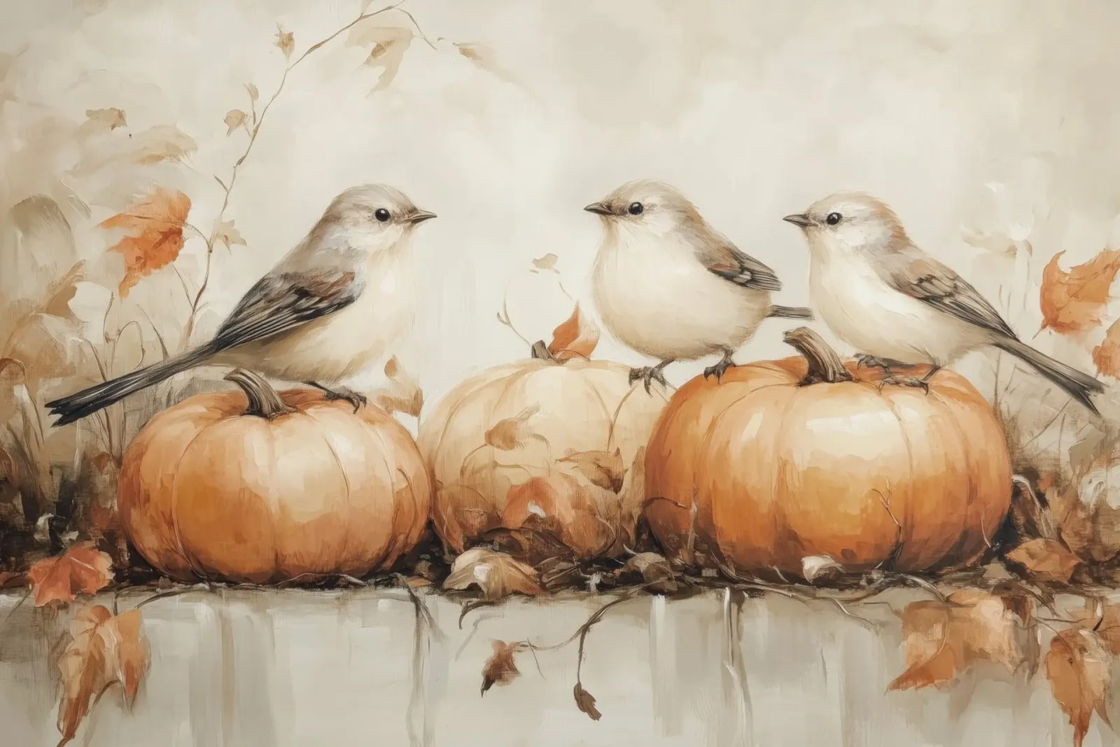 Arte delle zucche e degli uccelli carta hahnemühle da Melloi Art Print