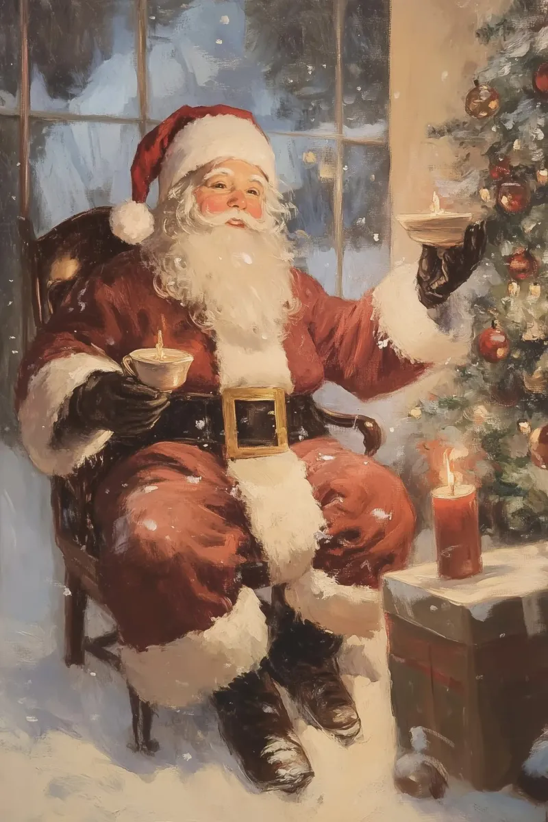 Père Noël festif avec sapin de Noël panneau forex de Melloi Art Print