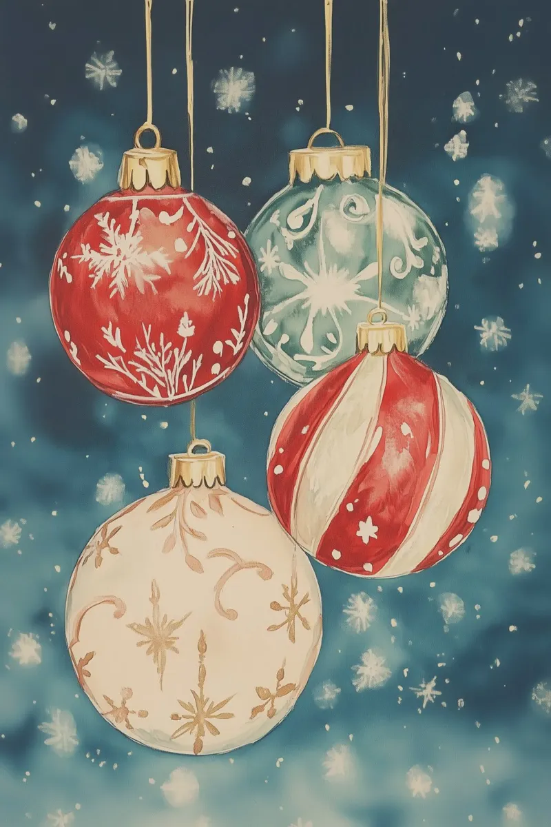 Elegant Christmas Ornaments on Snowy Background canvas with Floater frame by Melloi Art Print