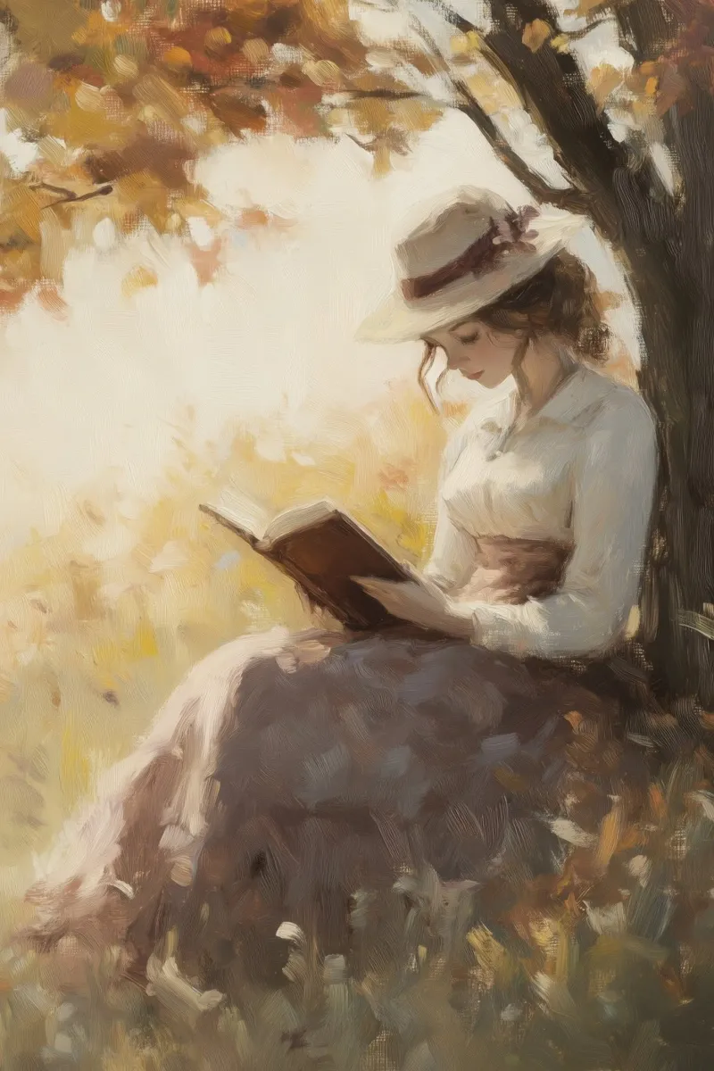 Lecture d'automne sous l'arbre hahnemühle de Melloi Art Print