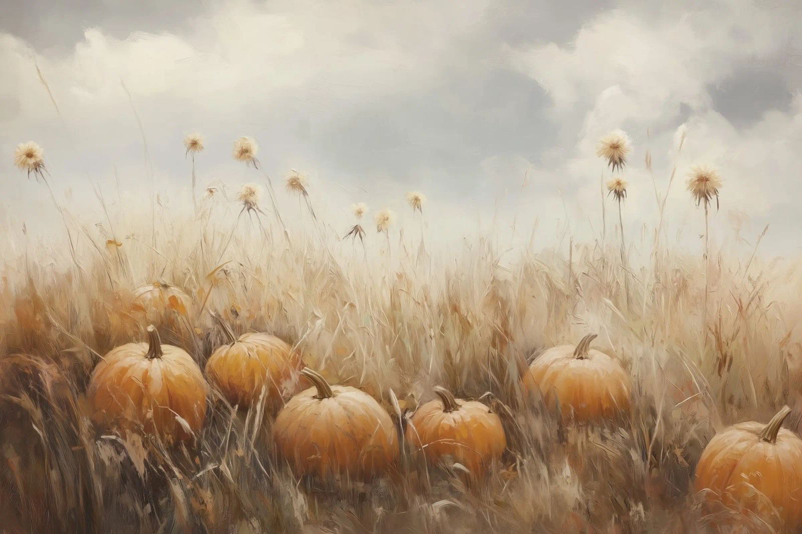 Zucche in un campo d'autunno pellicola backlit da Melloi Art Print