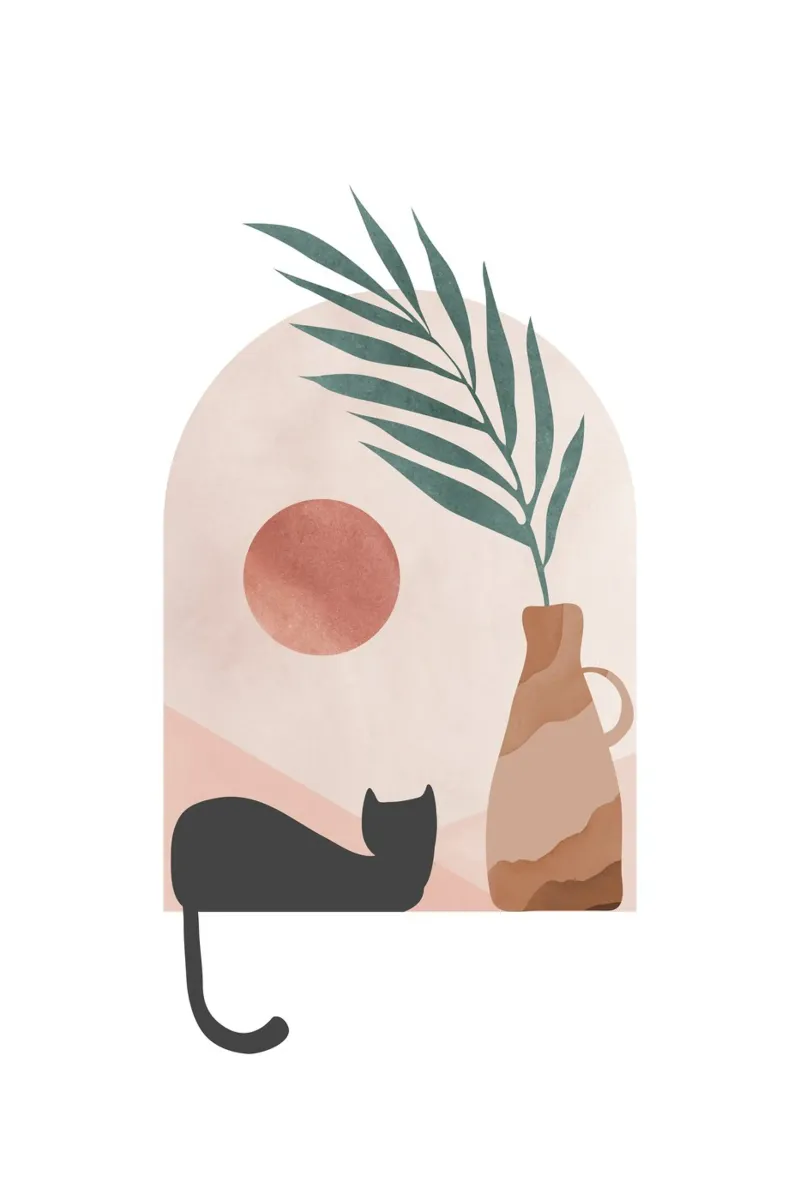 Minimalist Cat with Sunset Background canvas by Melloi Art Print