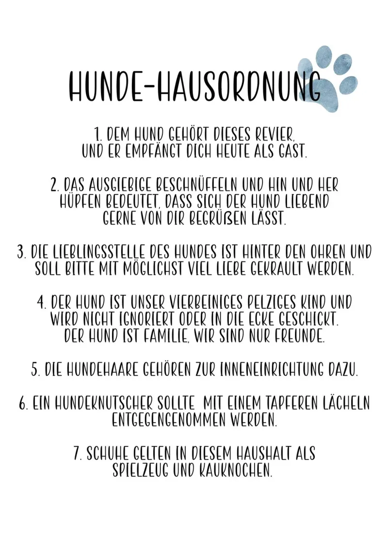 Hunde Hausordnung poster con telaio in legno da BAINAI QUOTES