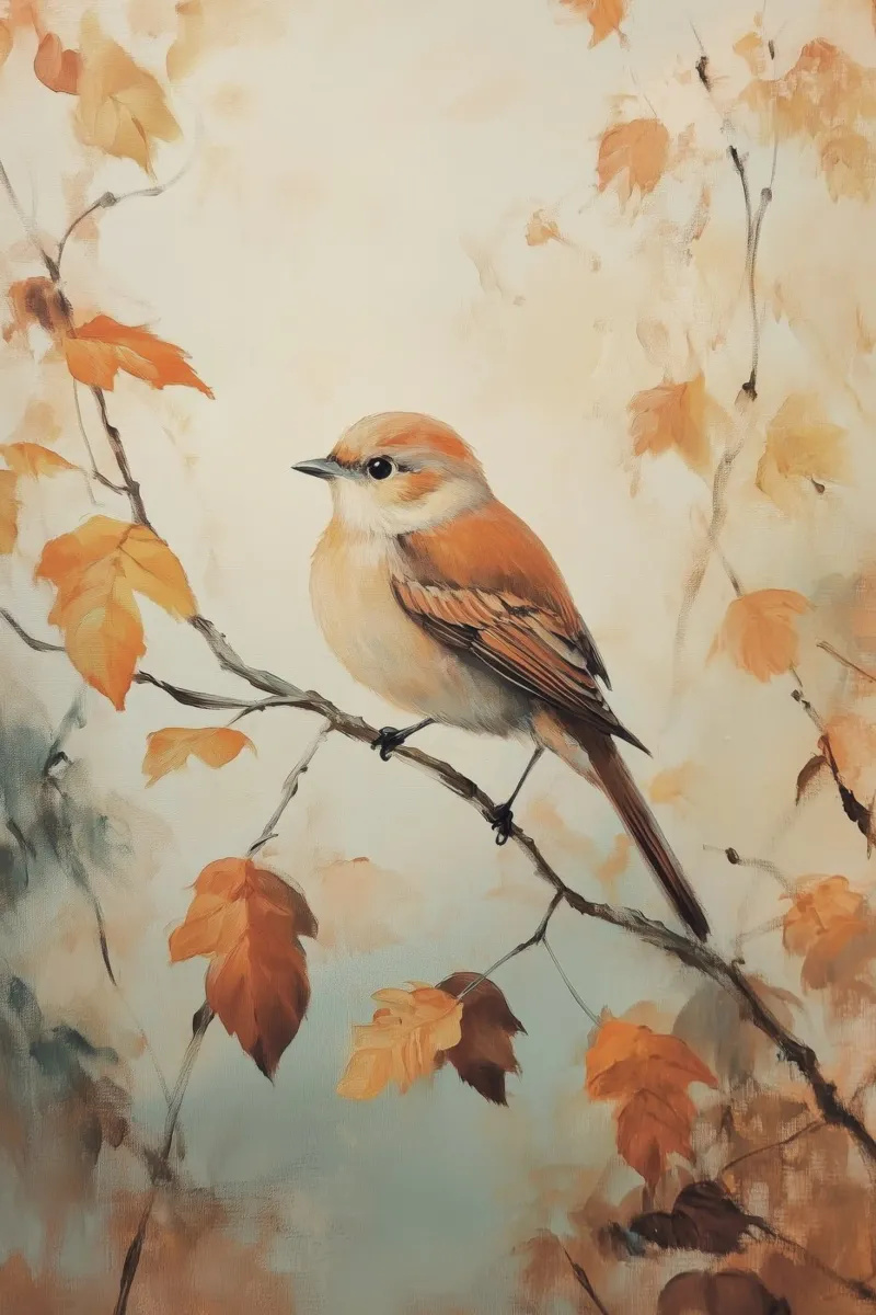 Uccello autunnale appollaiato su un ramo pellicola backlit da Melloi Art Print
