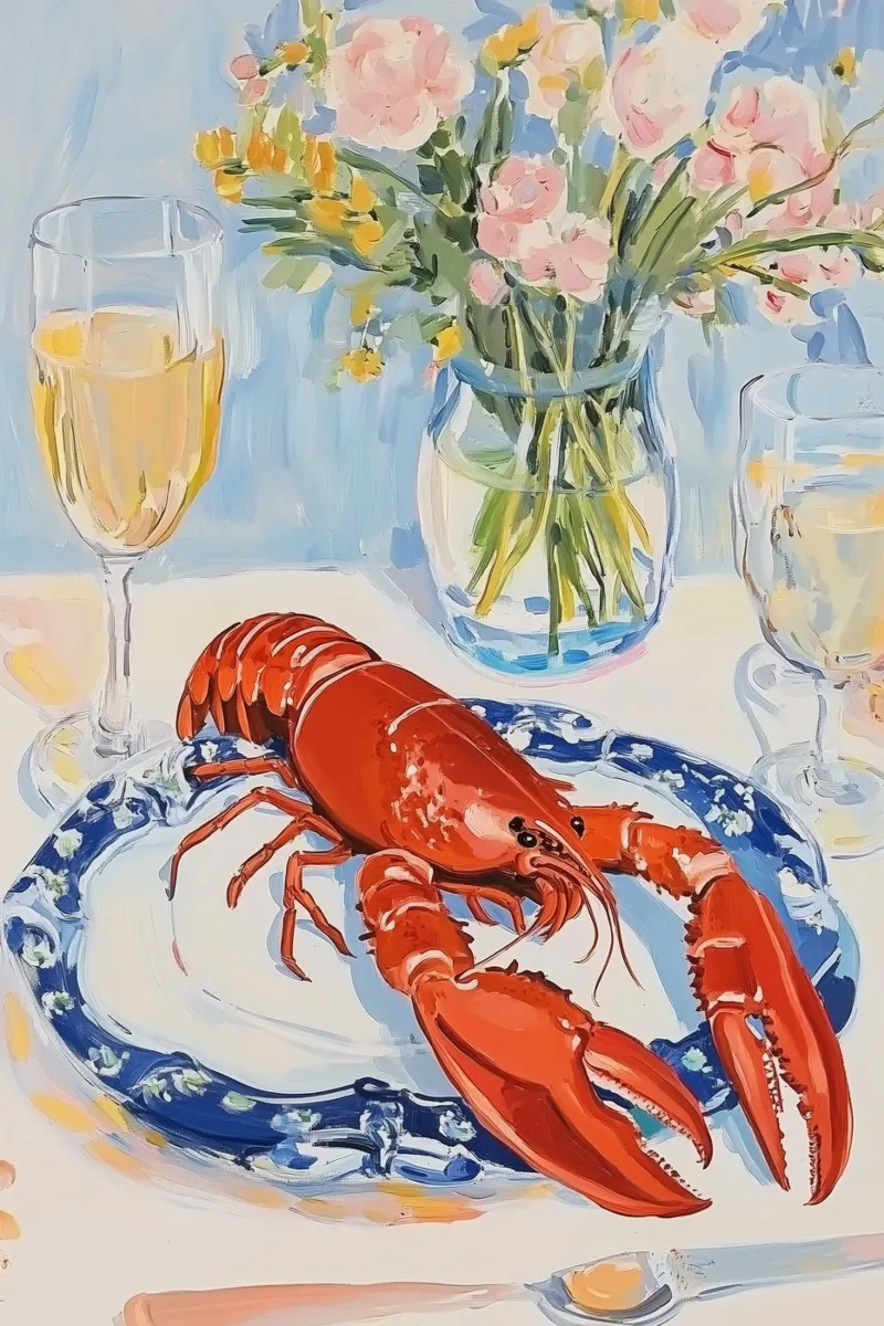 Feestelijk Kreeft Diner aluminium-dibond van Melloi Art Print