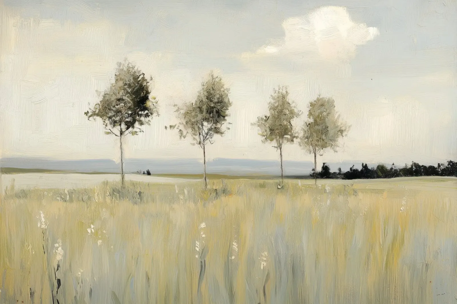 Alberi tranquilli in un campo illuminato dal sole plexiglass da Melloi Art Print