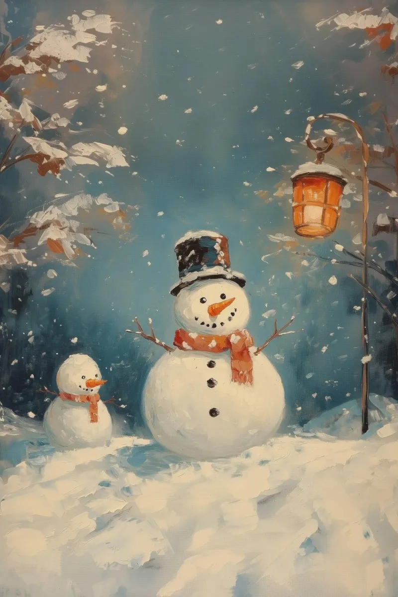 Charming Snowmen in Winter Wonderland canvas met Baklijst van Melloi Art Print