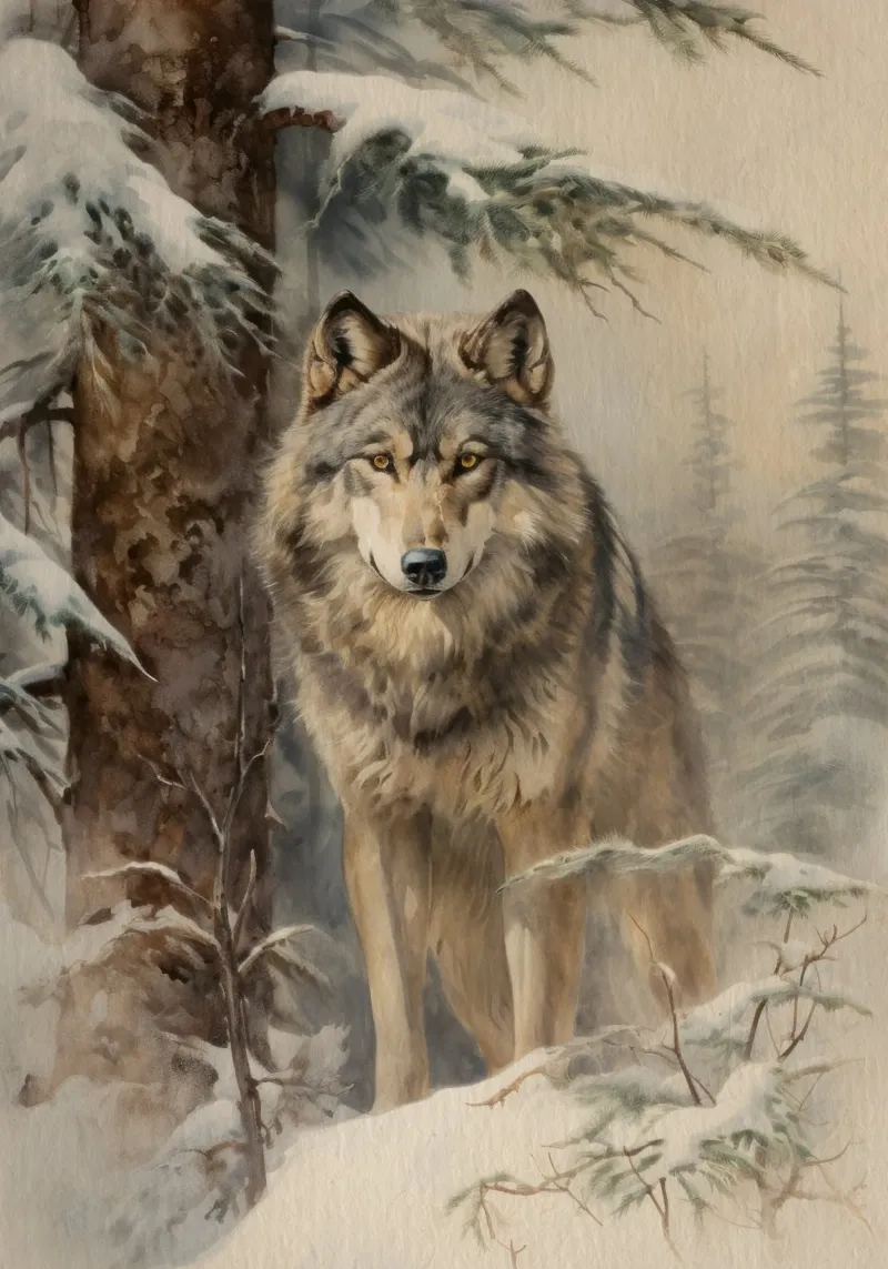 Wolf im Winterwald poster con telaio in plastica da Luna & Noctua