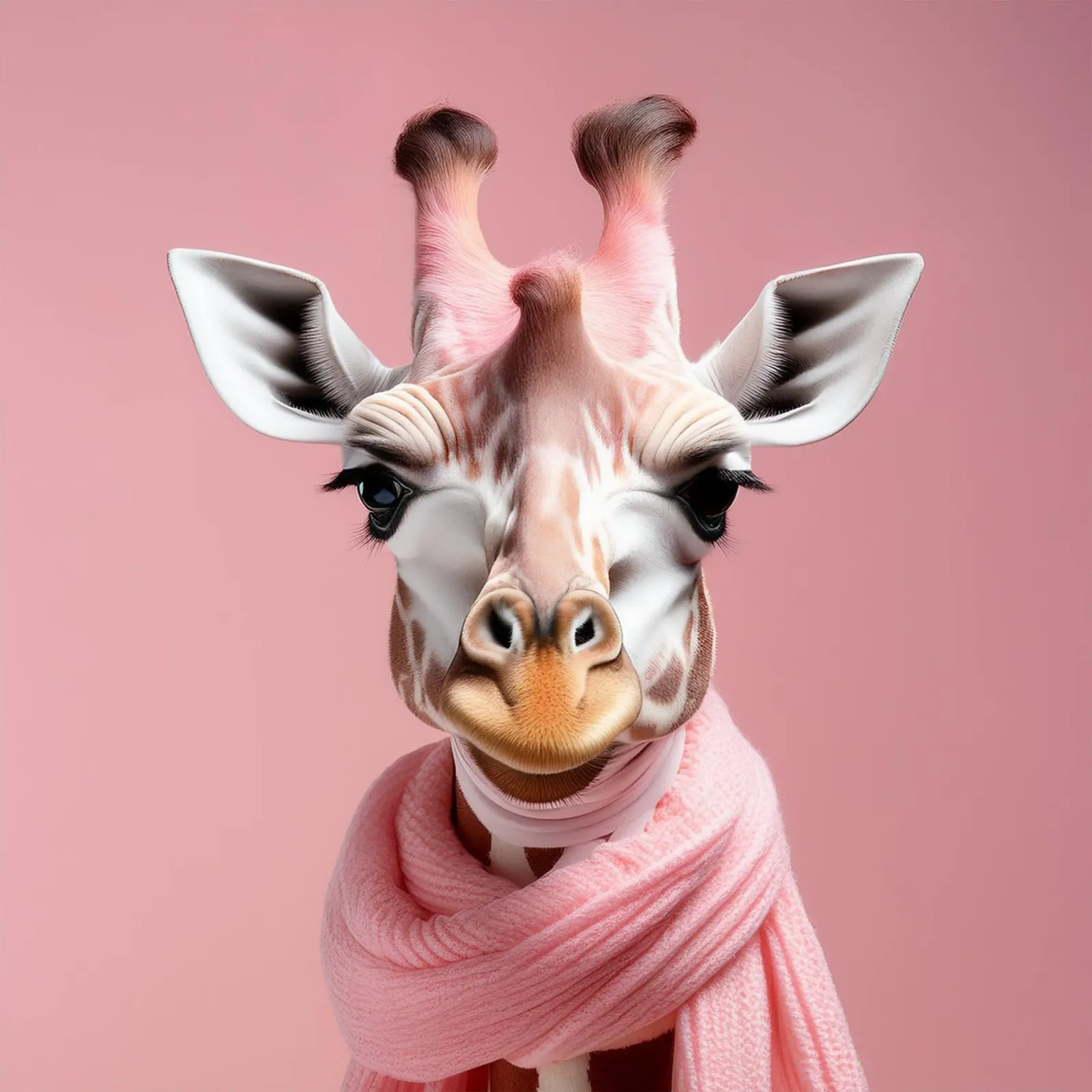 Elegante retrato de jirafa en tonos rosas con un suave fondo pastel poster de FlexiDesignsByK