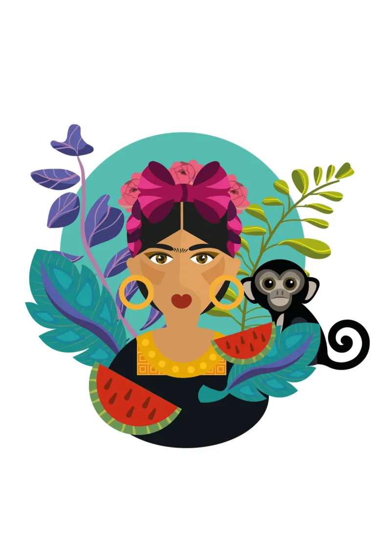 Frida Kahlo | Love Mexico poster with wooden frame by Ana Paniagua Design