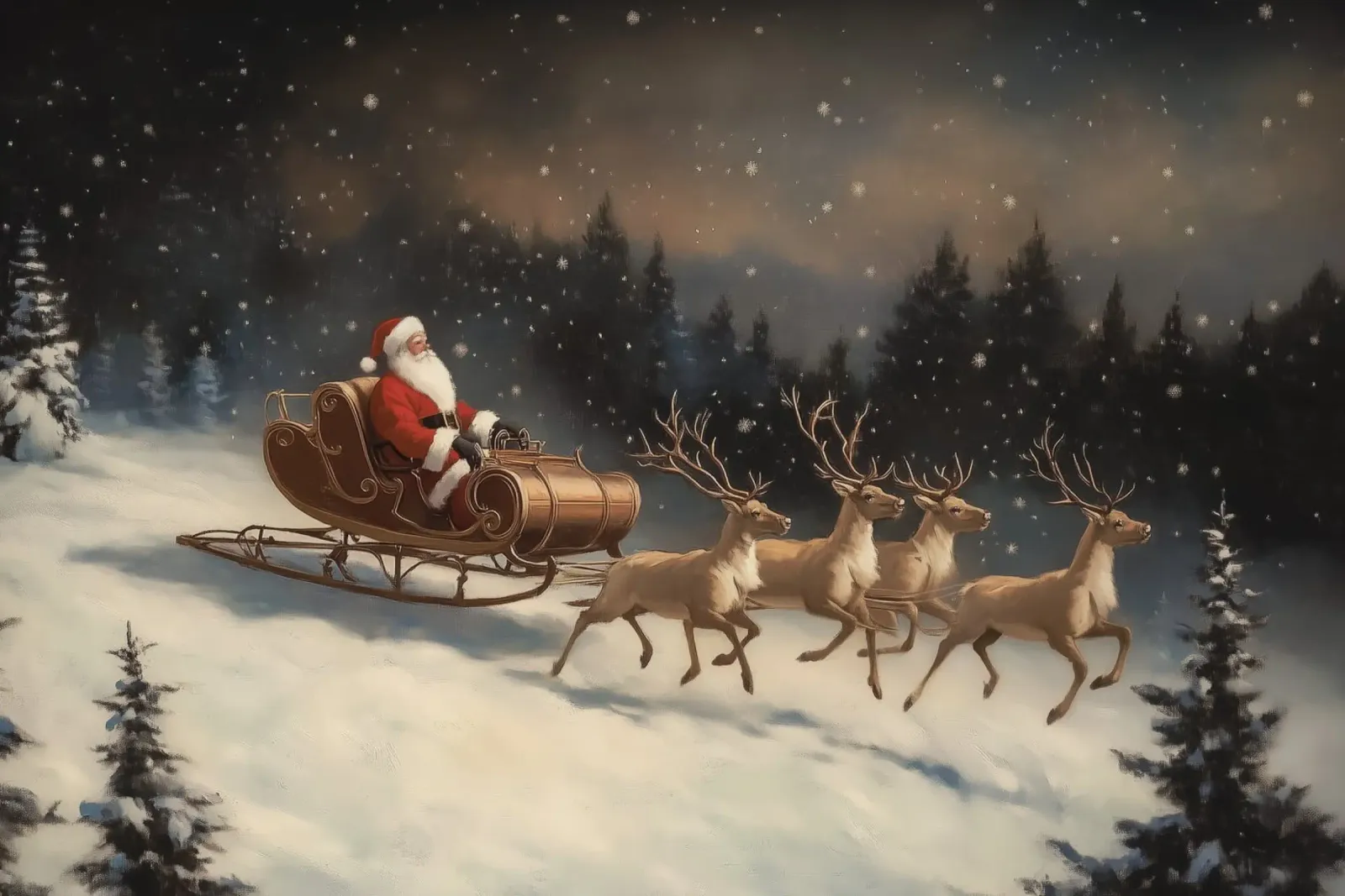 Giro con la slitta di Babbo Natale in un paese delle meraviglie invernale tela con Cornice a cassetta da Melloi Art Print
