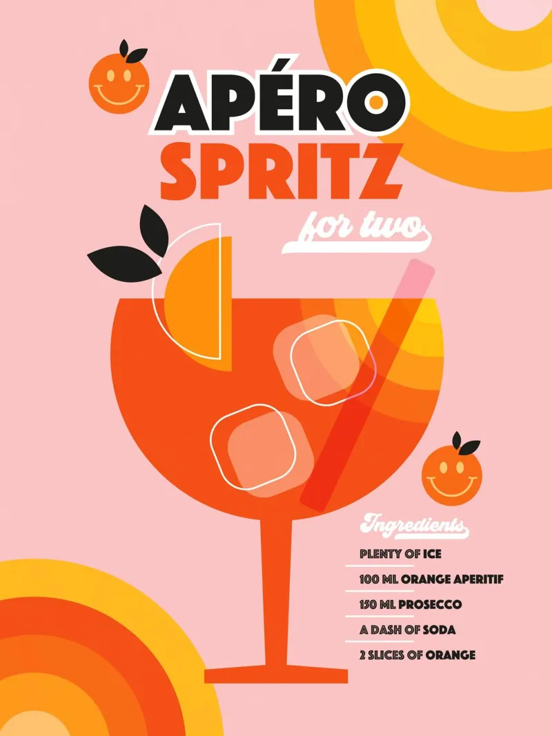 Cocktail retrò Aperol Spritz - Arancia rosa poster da Dominique Vari