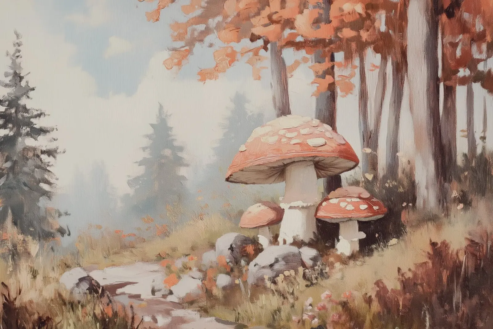 Foresta con funghi incantevoli pellicola backlit da Melloi Art Print