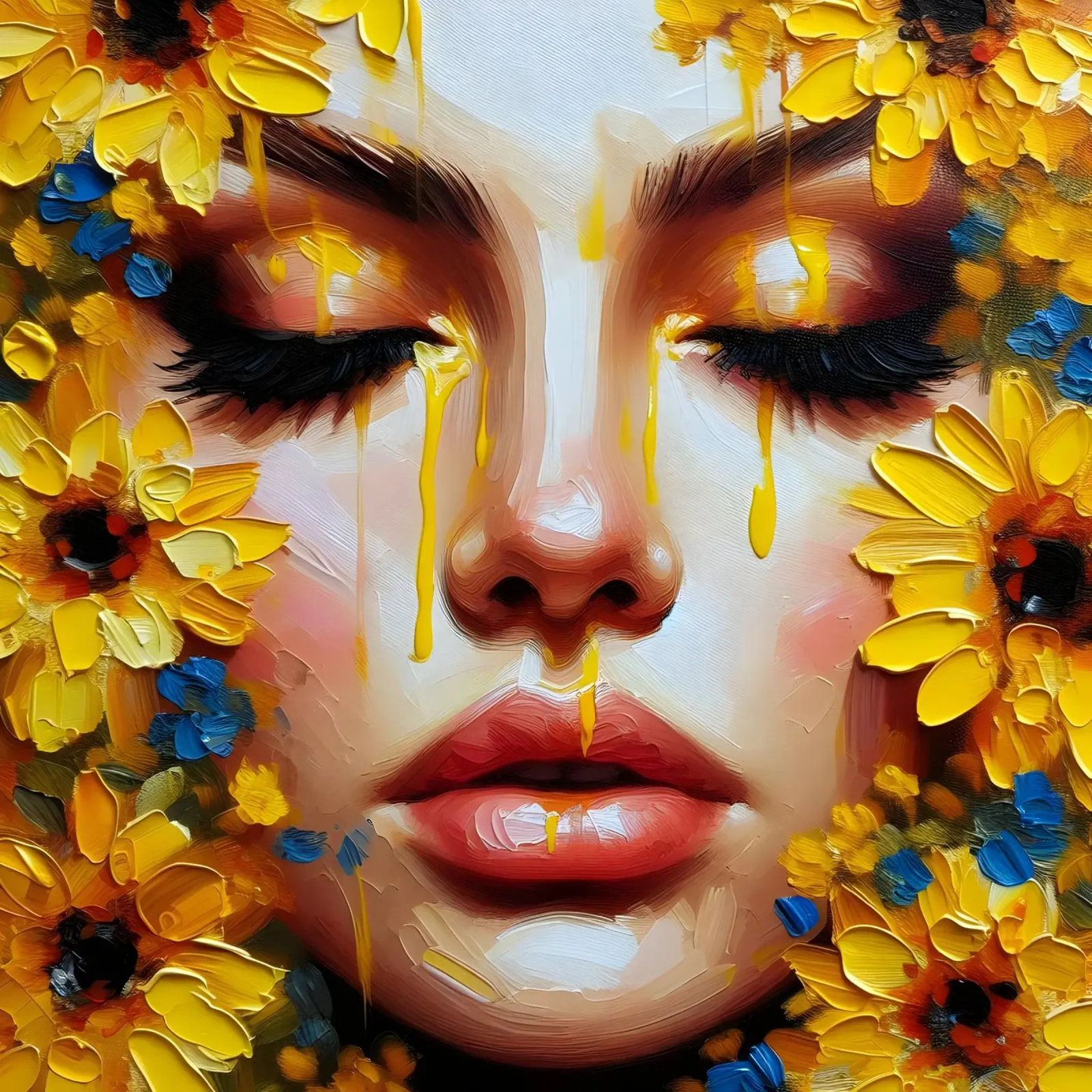 Portrait d'une fleur jaune et bleue hahnemühle de ARTOMATIC