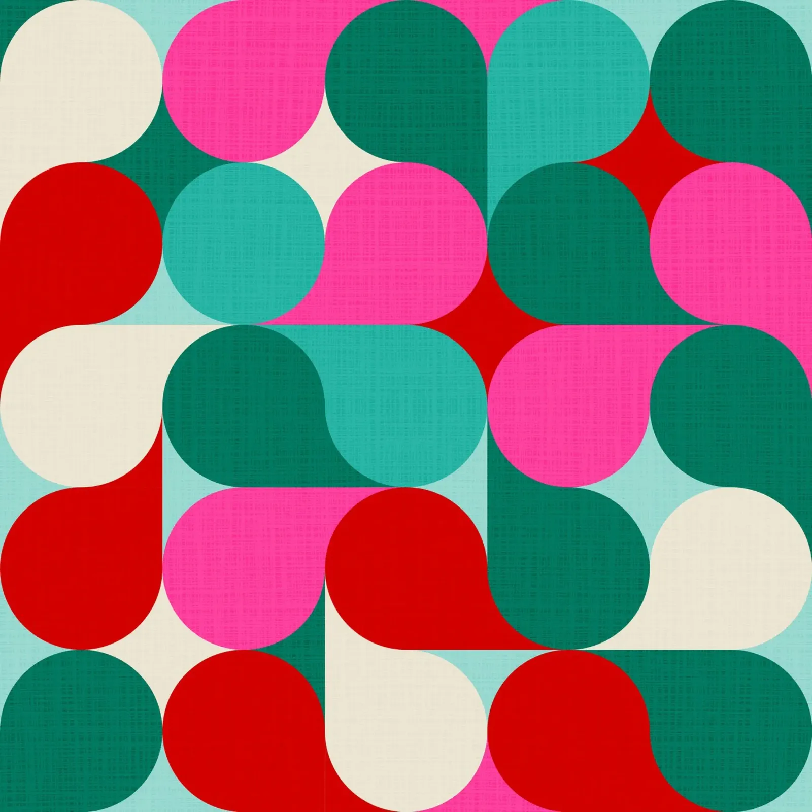 Retro Geometric Christmas Drop Pattern • Pink Teal Red Green alu-dibond by Dominique Vari Abstract