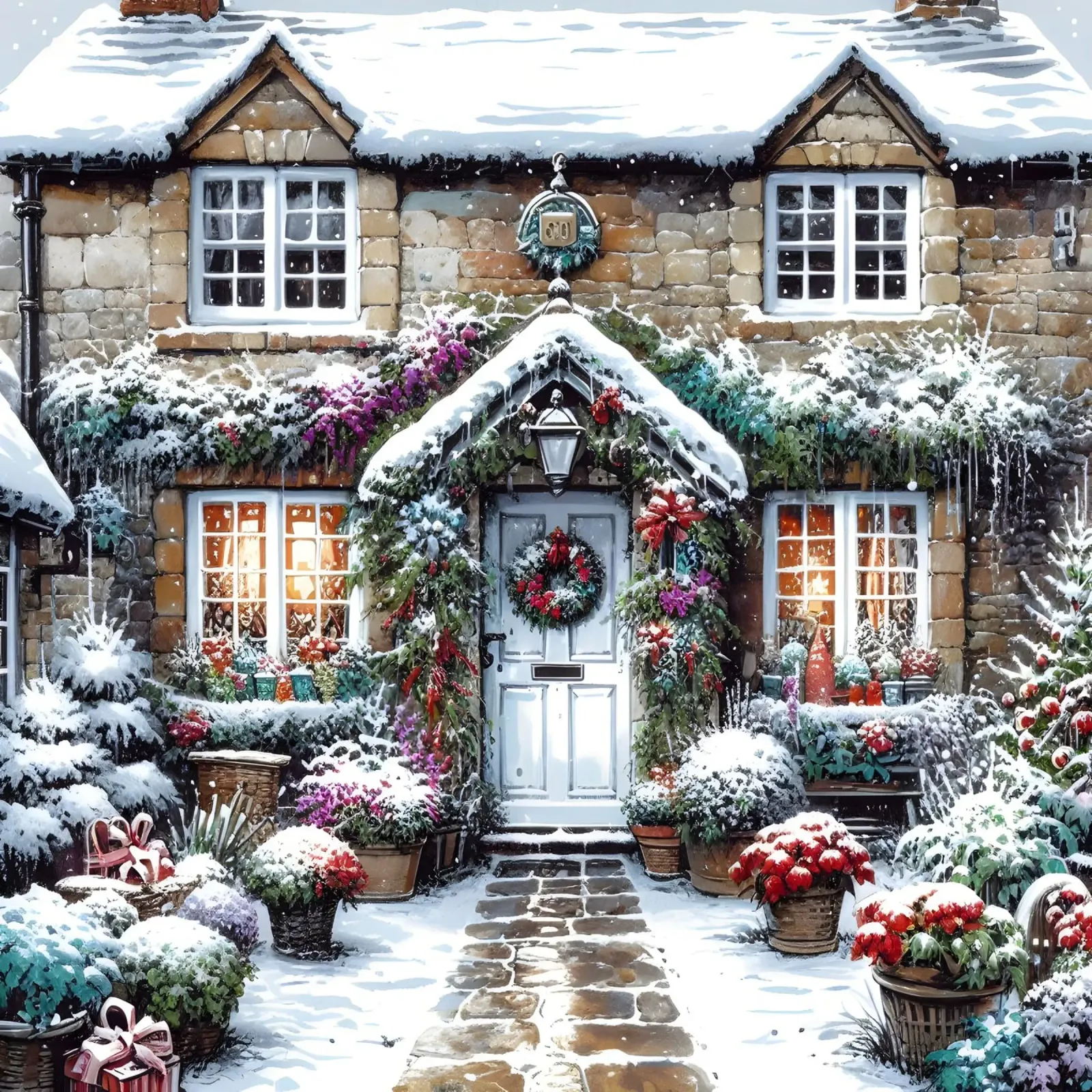 KERSTDORP HUIS canvas met Baklijst van ARTOMATIC