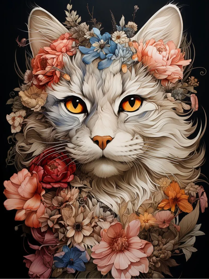 Cat Flowers poster by Mateo