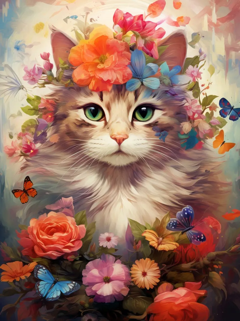 Cat Flowers 3 hahnemühle by Mateo