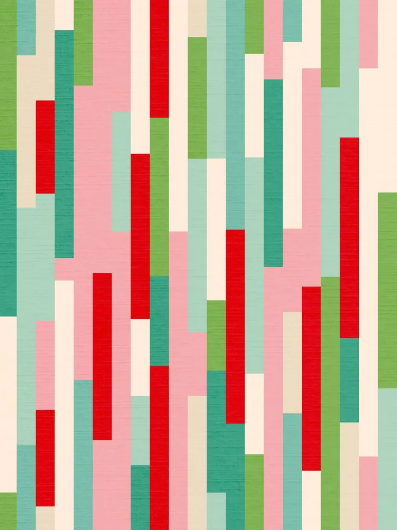 Retro Christmas Stripe Pattern • red green teal ivory canvas by Dominique Vari Abstract