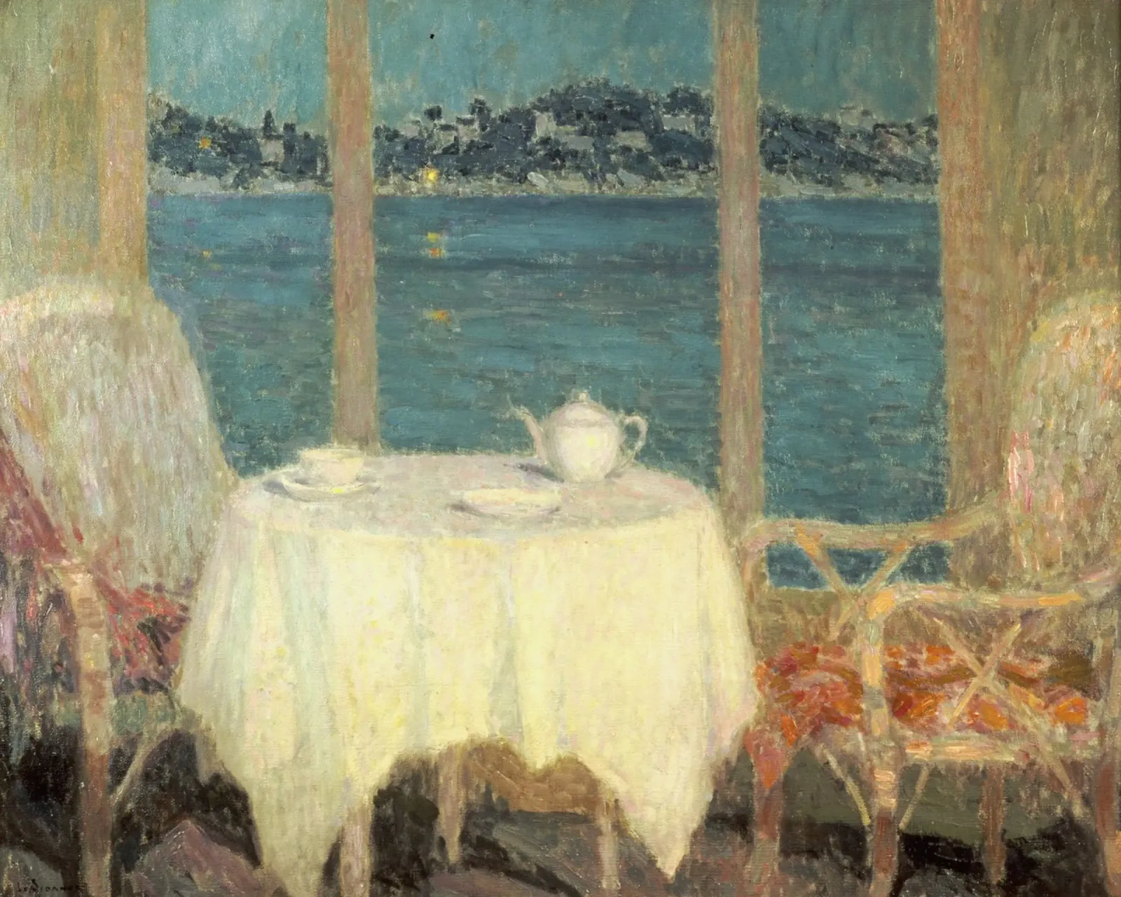 Henri Le Sidaner - Terrazza di fronte alla baia di St. Tropez tela con Cornice a cassetta da ARTOTHEK