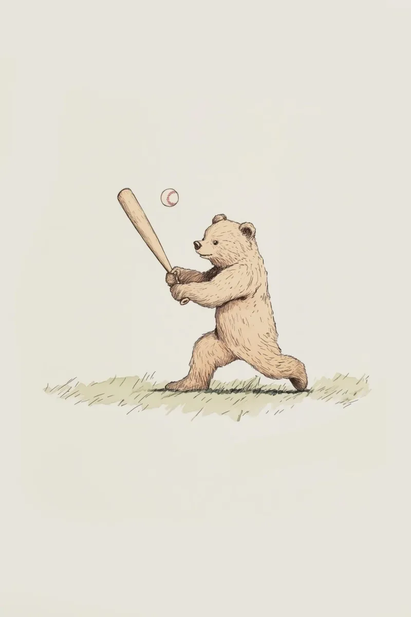 Orso che gioca a baseball pellicola backlit da Melloi Art Print
