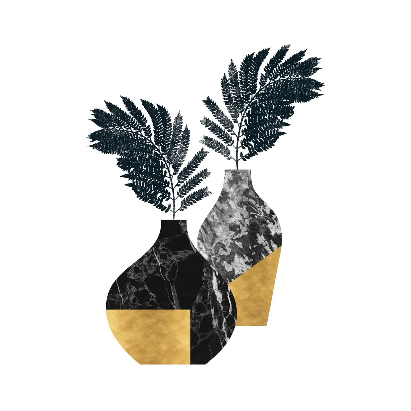 Moderne Vase Botanical - Schwarzer Marmor und Blattgold Design Forex-Platte von kookiepixel