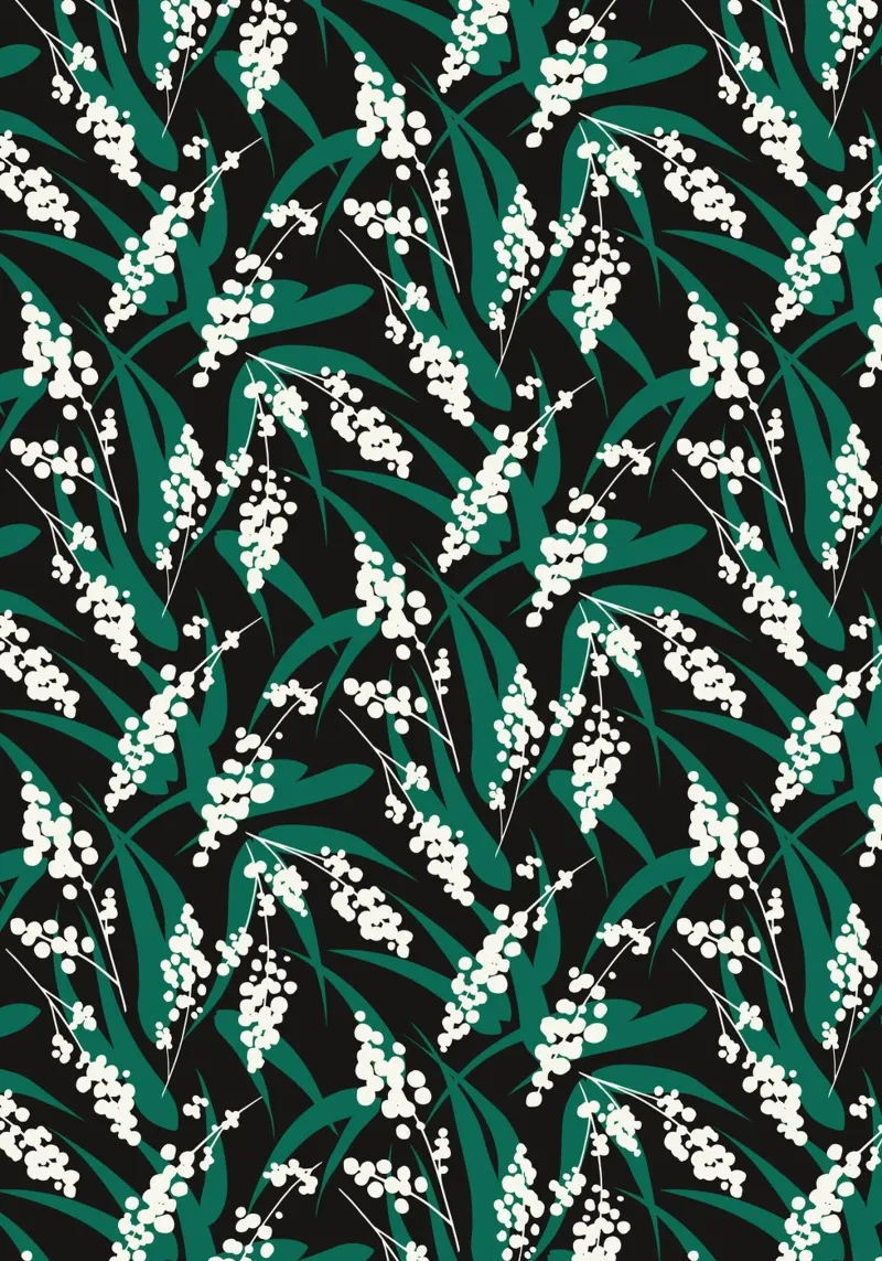 Woodland Foliage - Motivo botanico in bianco e verde poster con telaio in plastica da kookiepixel