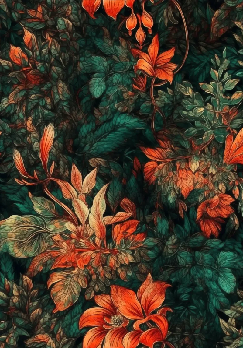 Flowers and leaves pattern canvas with Floater frame by Justyna Jaszke JBJart