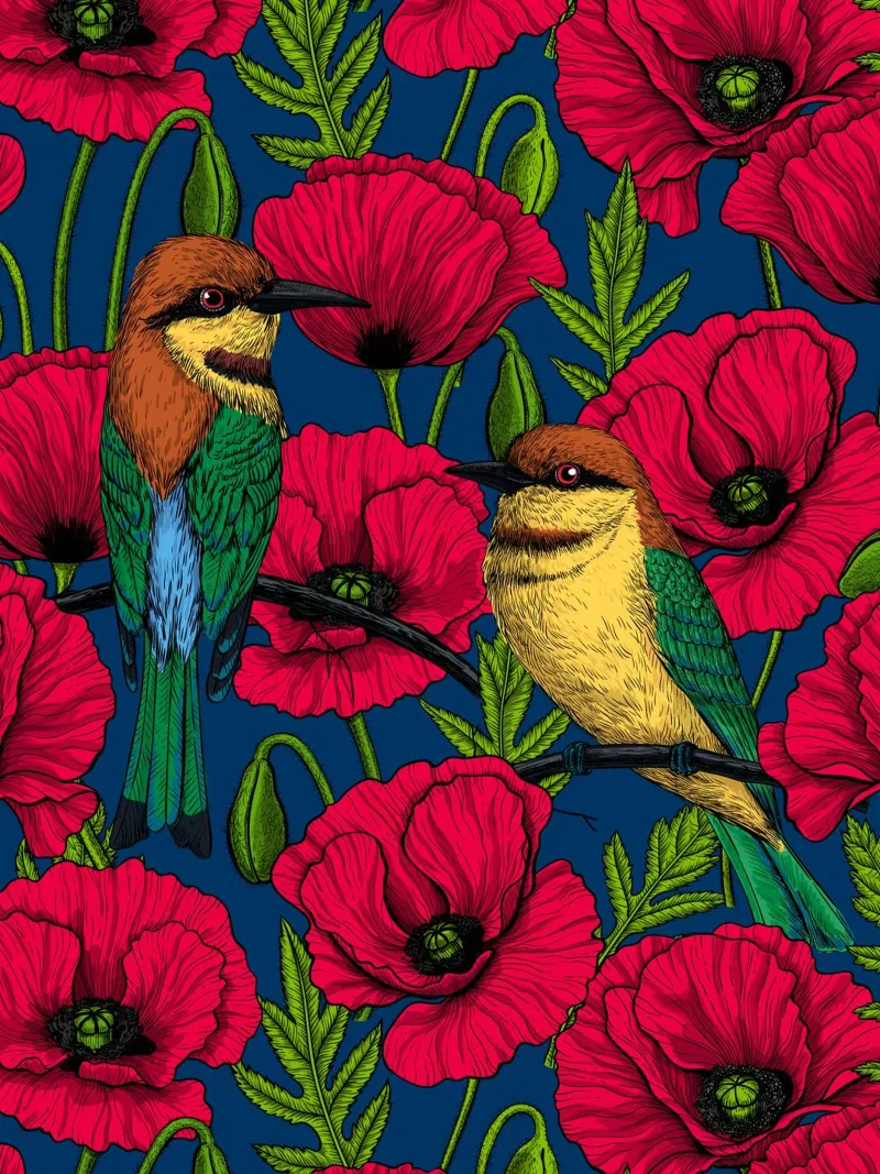 Mangiatori di api e papaveri rossi carta hahnemühle da Painted Nature