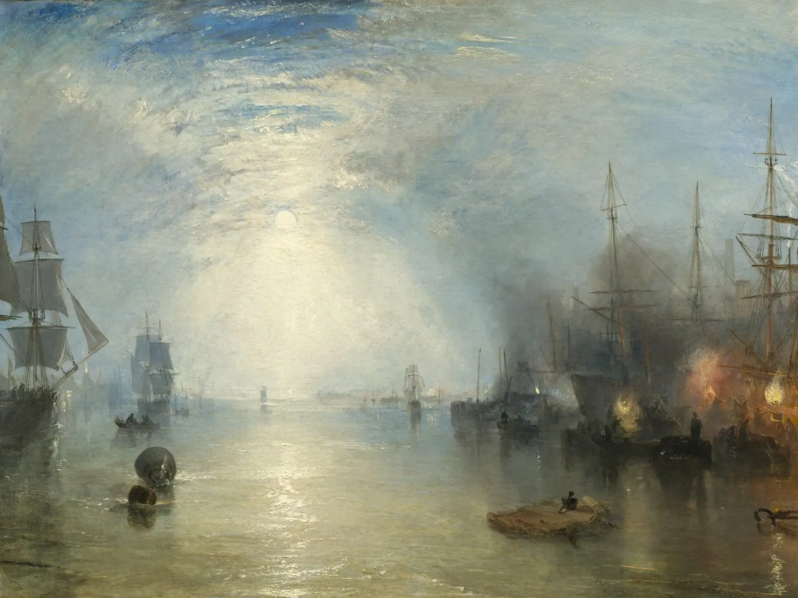 William Turner - Uomini di mare che sbattono i carboni al chiaro di luna poster con telaio in plastica da ARTOTHEK