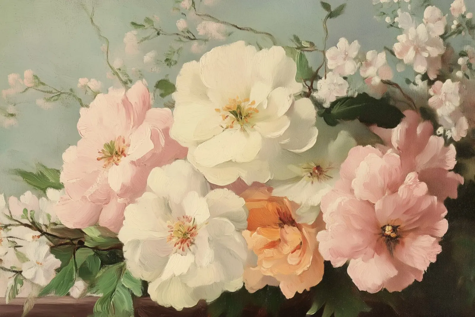 Pittura floreale con tenui fiori a pastello pellicola backlit da Melloi Art Print