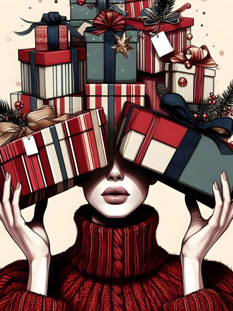 KERSTCADEAUS INPAKKEN poster met kunststof frame van ARTOMATIC