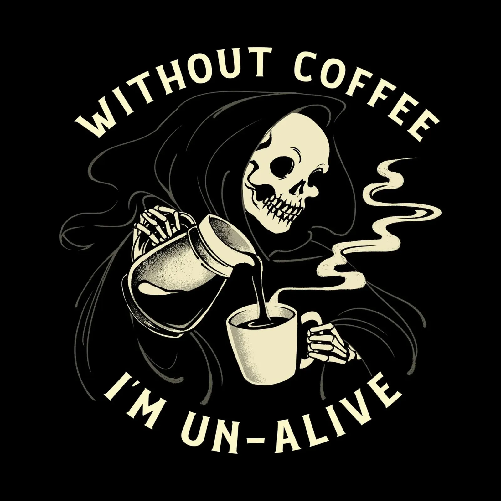 Senza caffè sono senza vita, la morte poster con telaio in plastica da Tobe Fonseca