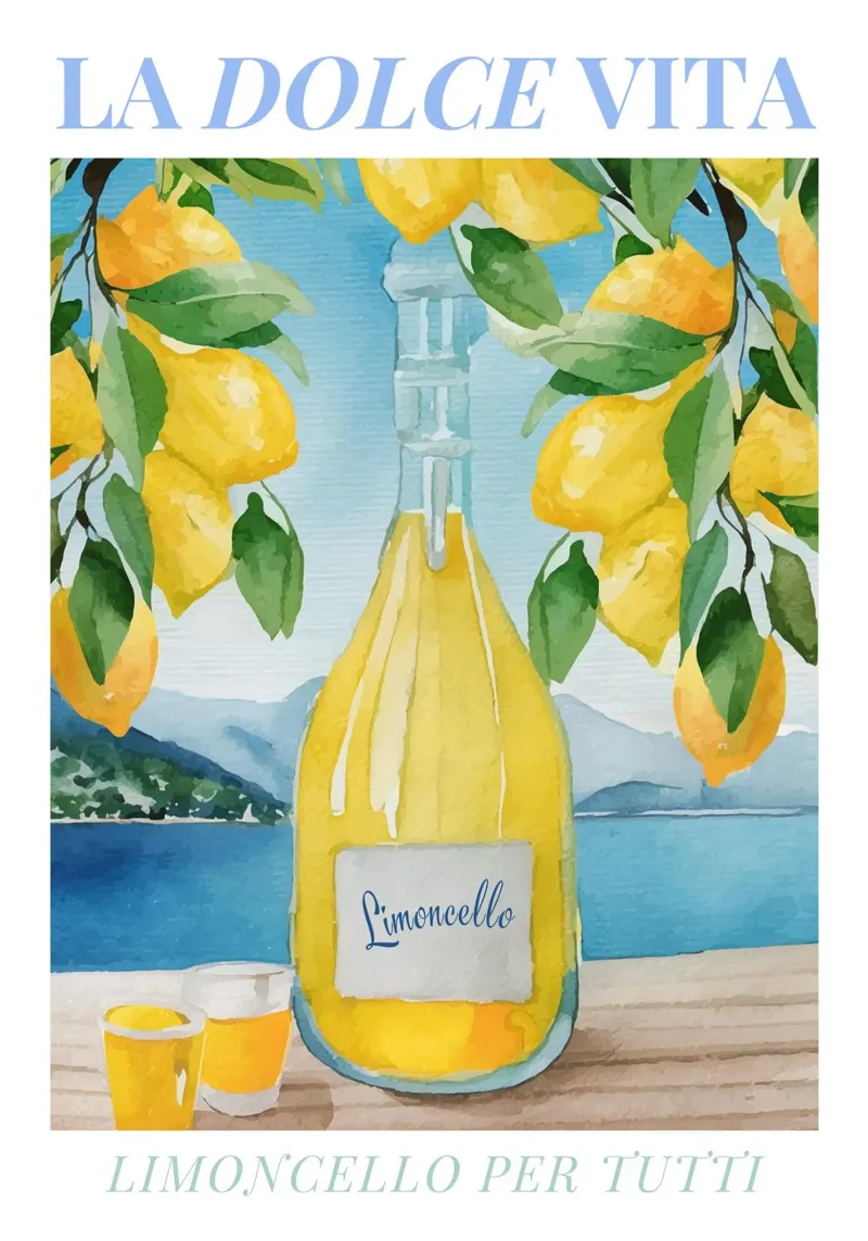 Limoncello Watercolor Illustration tela con Cornice a cassetta da TheCocktailClub