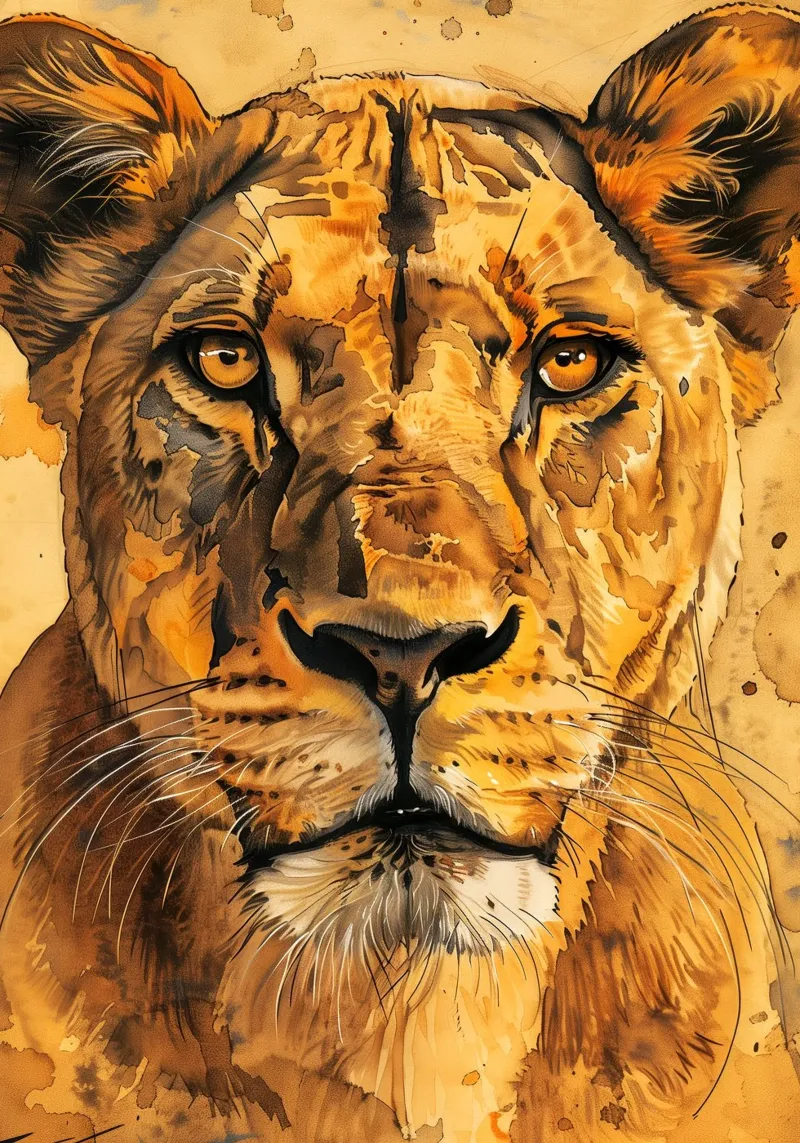 Löwe Wildkatze Tierkunst Leinwand mit Schattenfugenrahmen von Justyna Jaszke JBJart