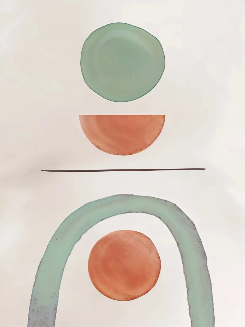Aardetint mid century minimalistische abstracte moderne print canvas met Baklijst van WijdevenPrints