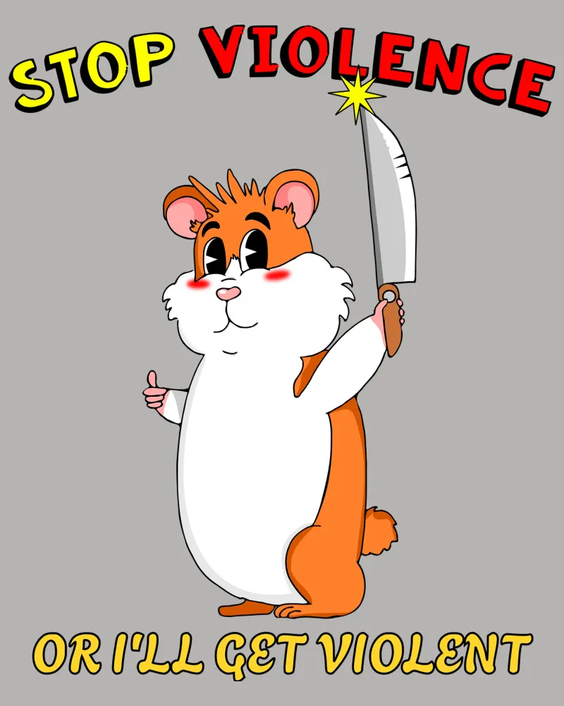 Stop alla violenza Criceto carino Cartone animato sarcastico poster con telaio in alluminio da sillyindustries
