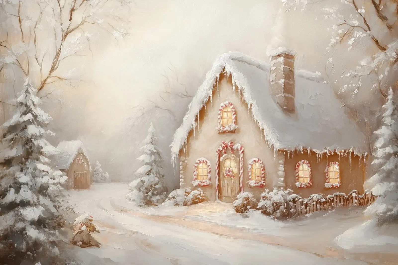 Cottage per le vacanze coperto di neve pellicola backlit da Melloi Art Print