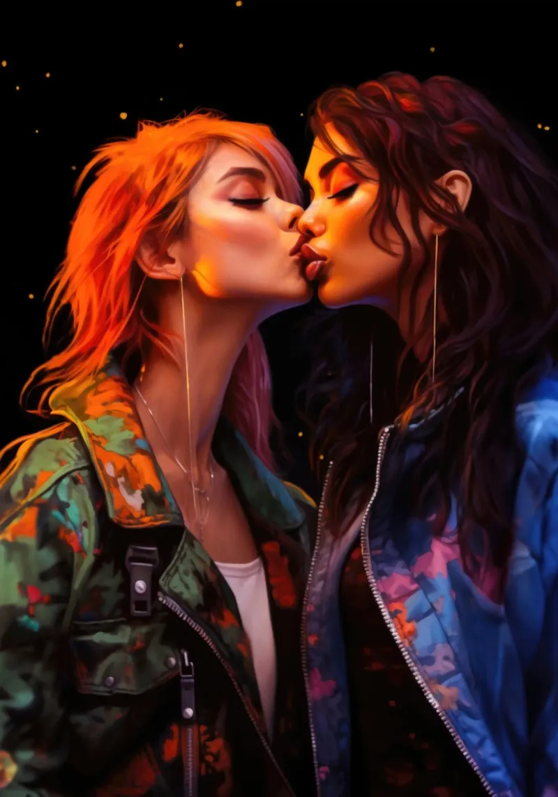 Punk Girls Kissing acrylic glass by Lootprint
