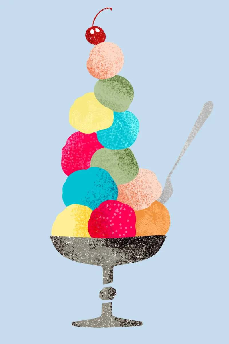 Sundae nostalgico in stile illustrazione di libri per bambini degli anni '60 pellicola backlit da DYDesign