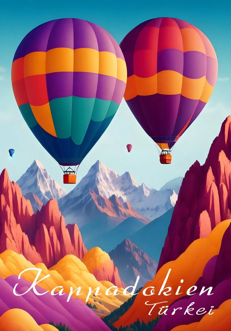 Mongolfiere in Cappadocia poster con telaio in legno da Charnwood Prints