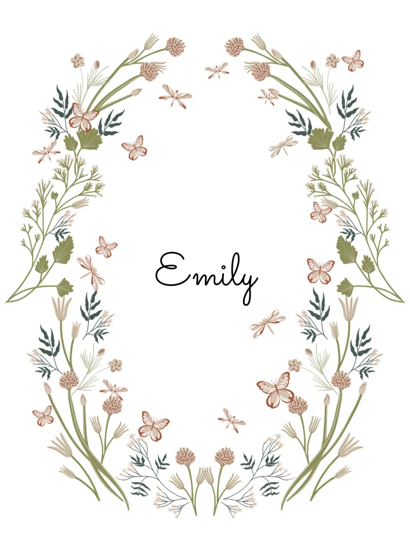 Floral and Butterflies wreath with name pellicola backlit da anisillustration