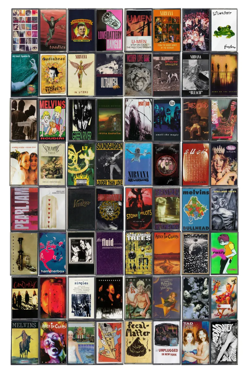 Grunge Album Collection - Vintage Cassette Print canvas with Floater frame by MrMustardPrints