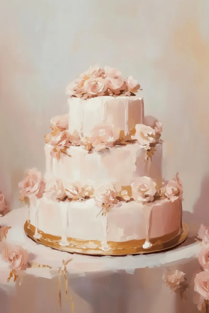 Pink Floral Cake canvas by Melloi Art Print