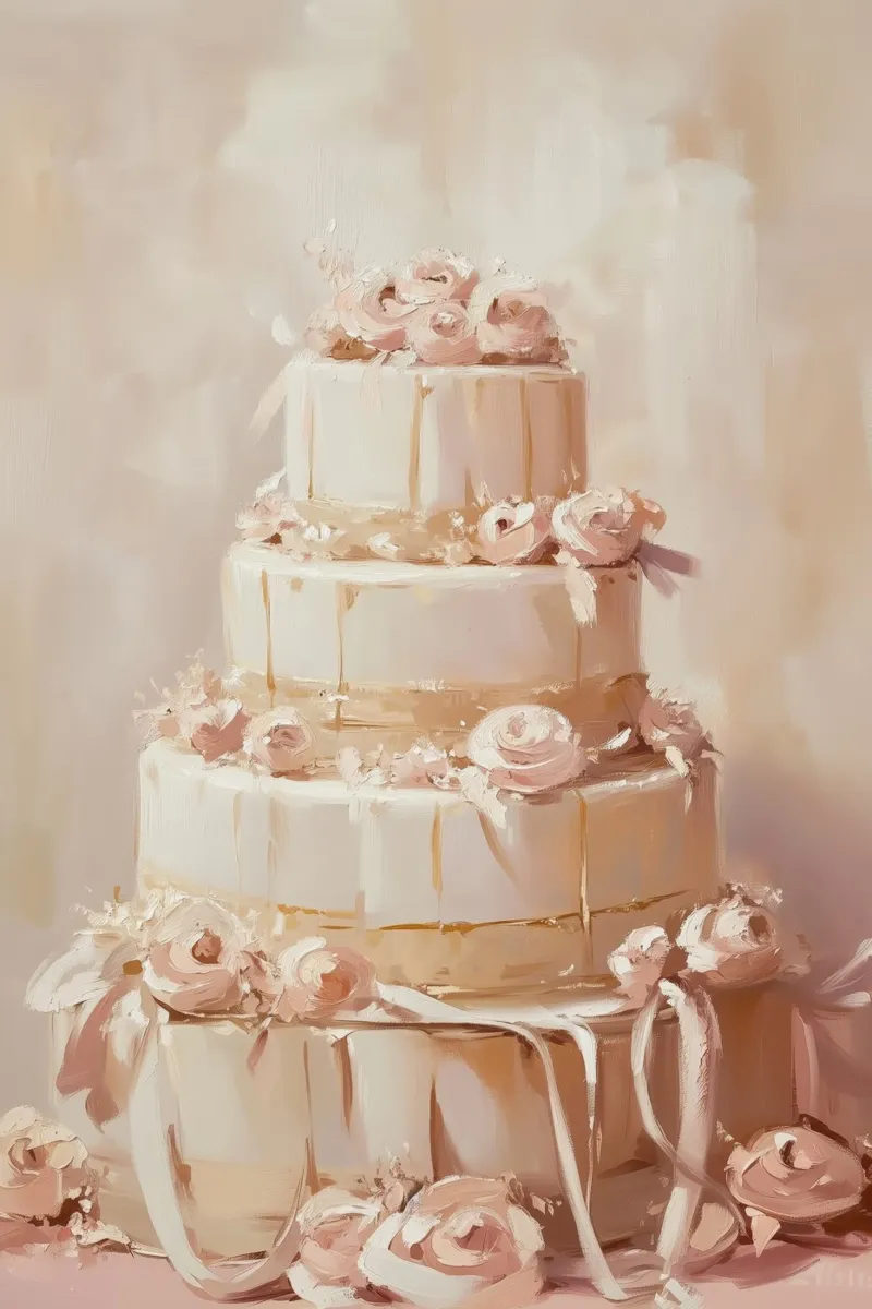 Torta a quattro piani con fiori rosa pellicola backlit da Melloi Art Print
