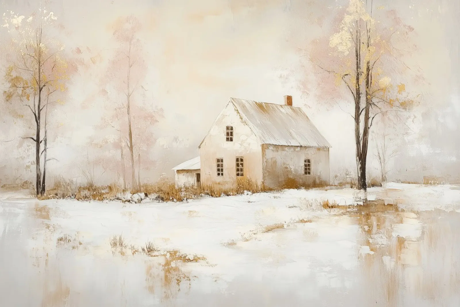 Paesaggio invernale tranquillo con casa pellicola backlit da Melloi Art Print