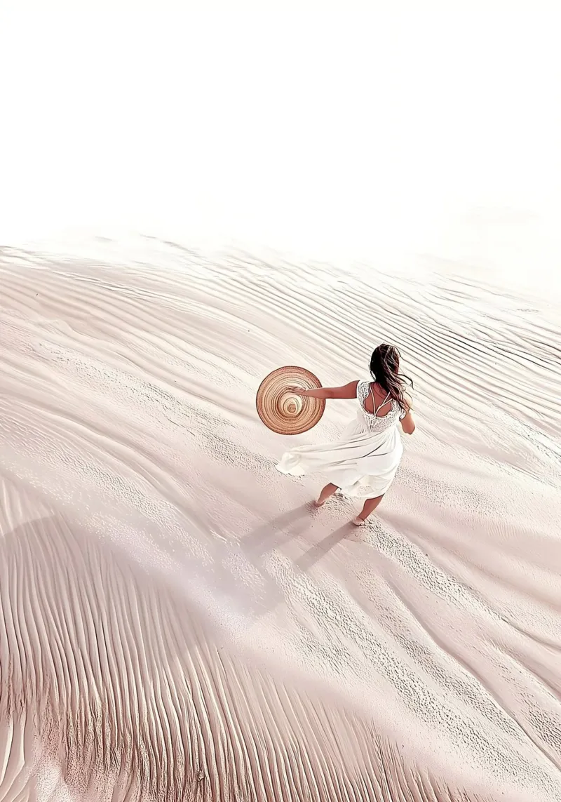 Donna con cappello di paglia sulla spiaggia - Collezione La Plage alluminio dibond da Conde Arte