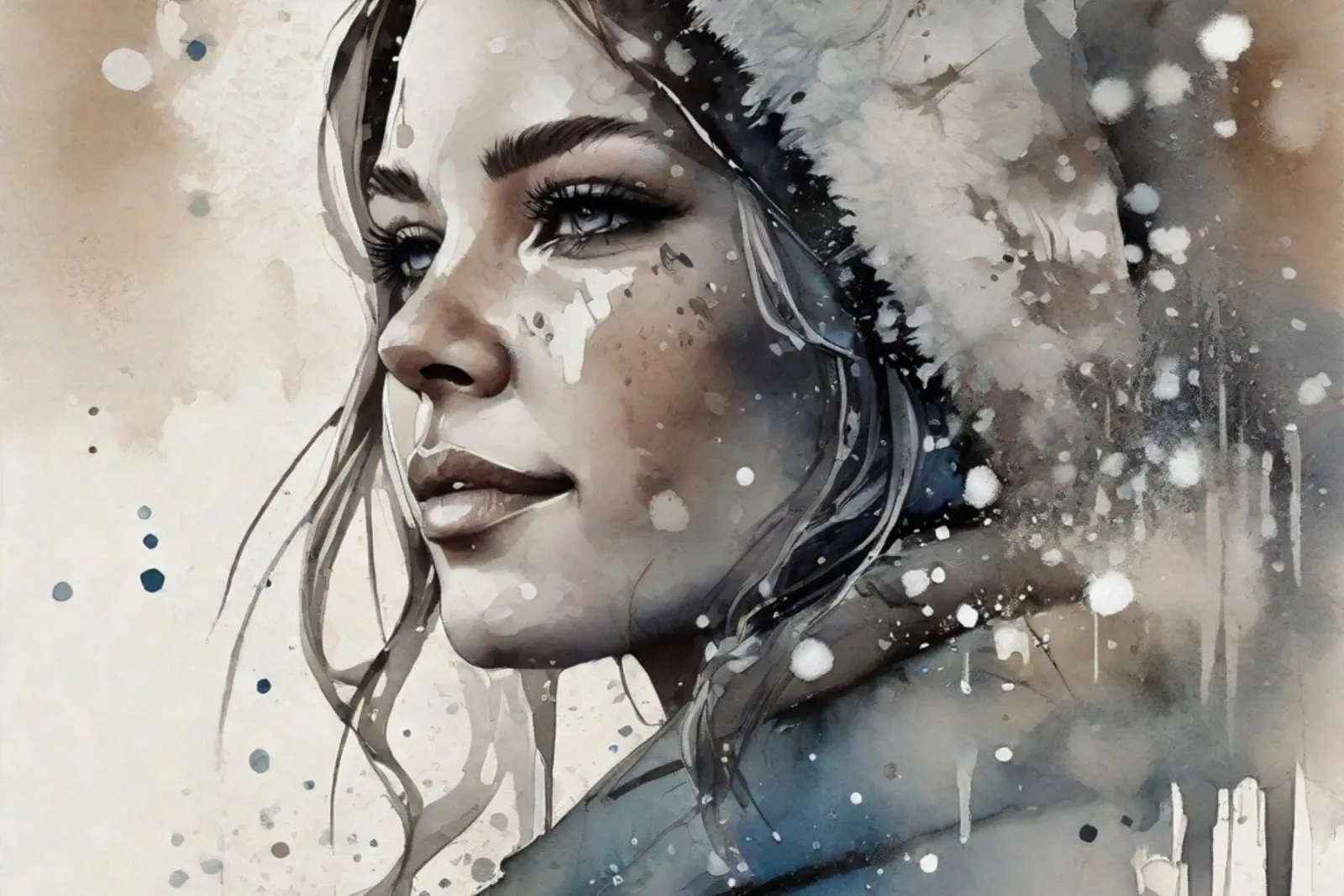 Una bella donna in un paese delle meraviglie invernale poster con telaio in legno da ArtDesign by KBK