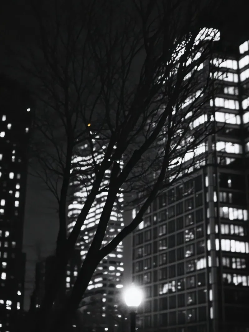 Dark urban night poster with wooden frame by Black & White