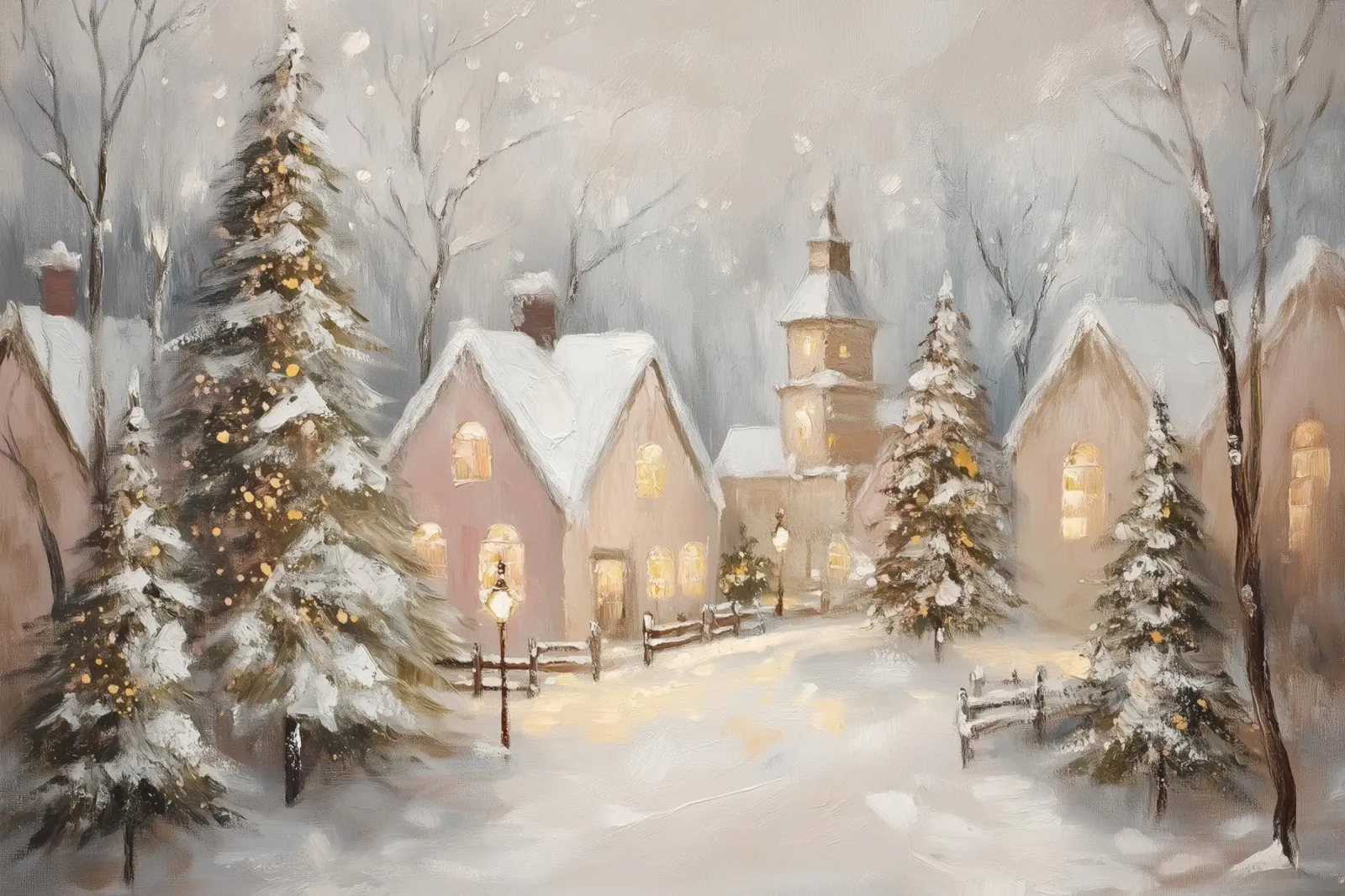 Villaggio d'inverno con luci festose pellicola backlit da Melloi Art Print